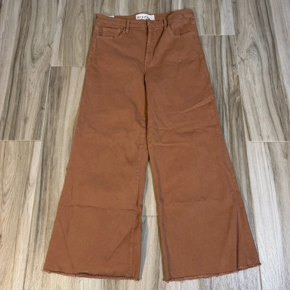 Frank & Eileen Galway Wide Leg Cropped Raw Hem Pants SZ 30 High Rise Rust Casual